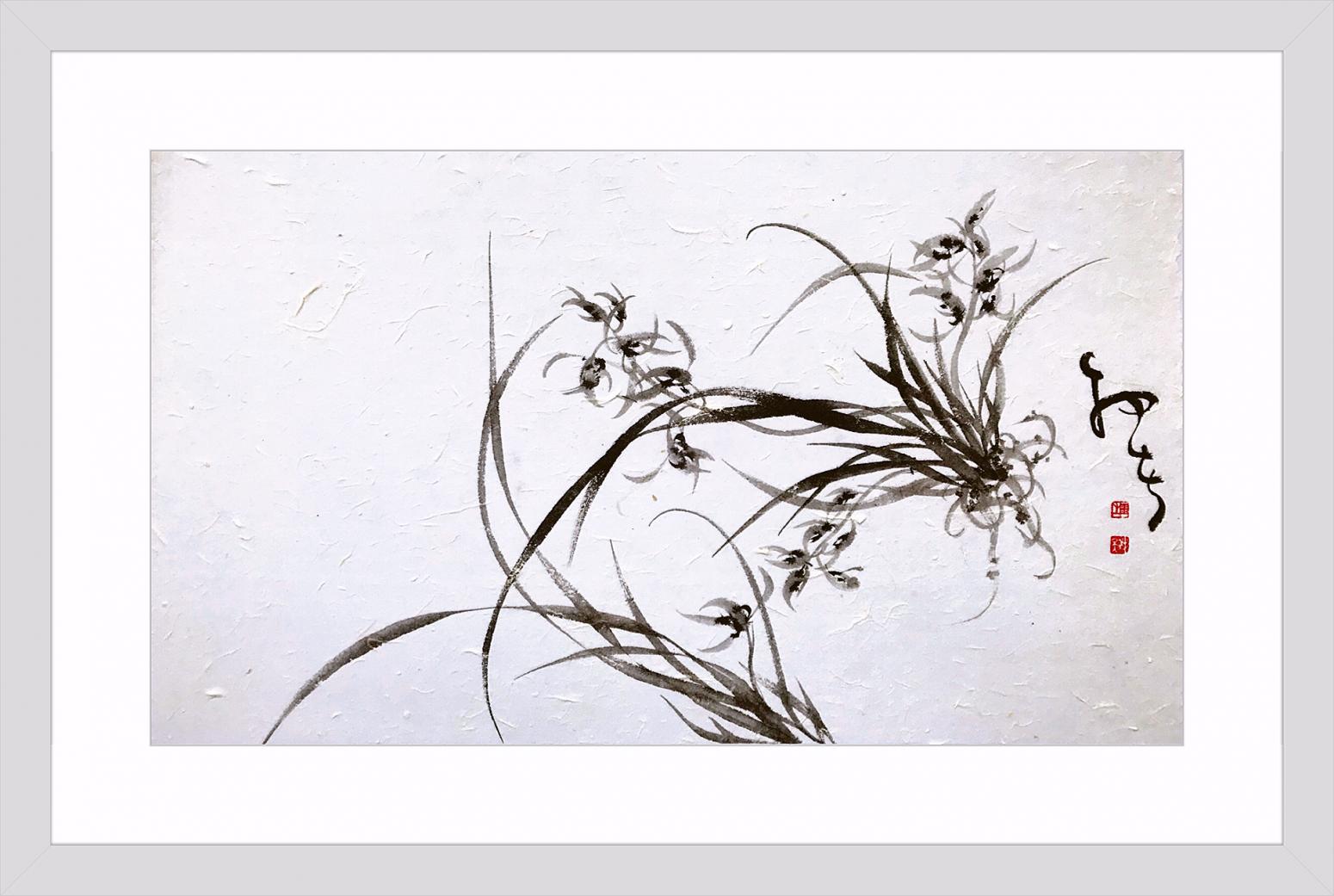 周牧天国画作品《水墨兰花》