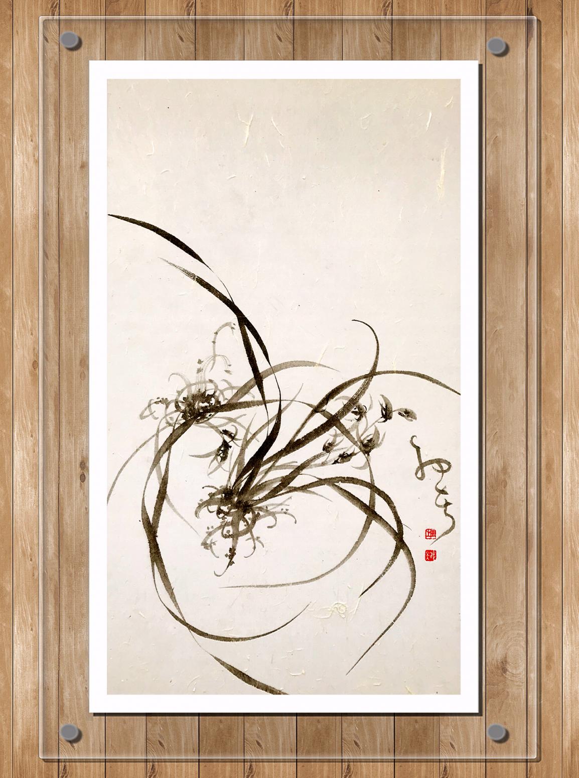 周牧天国画作品《水墨兰花》