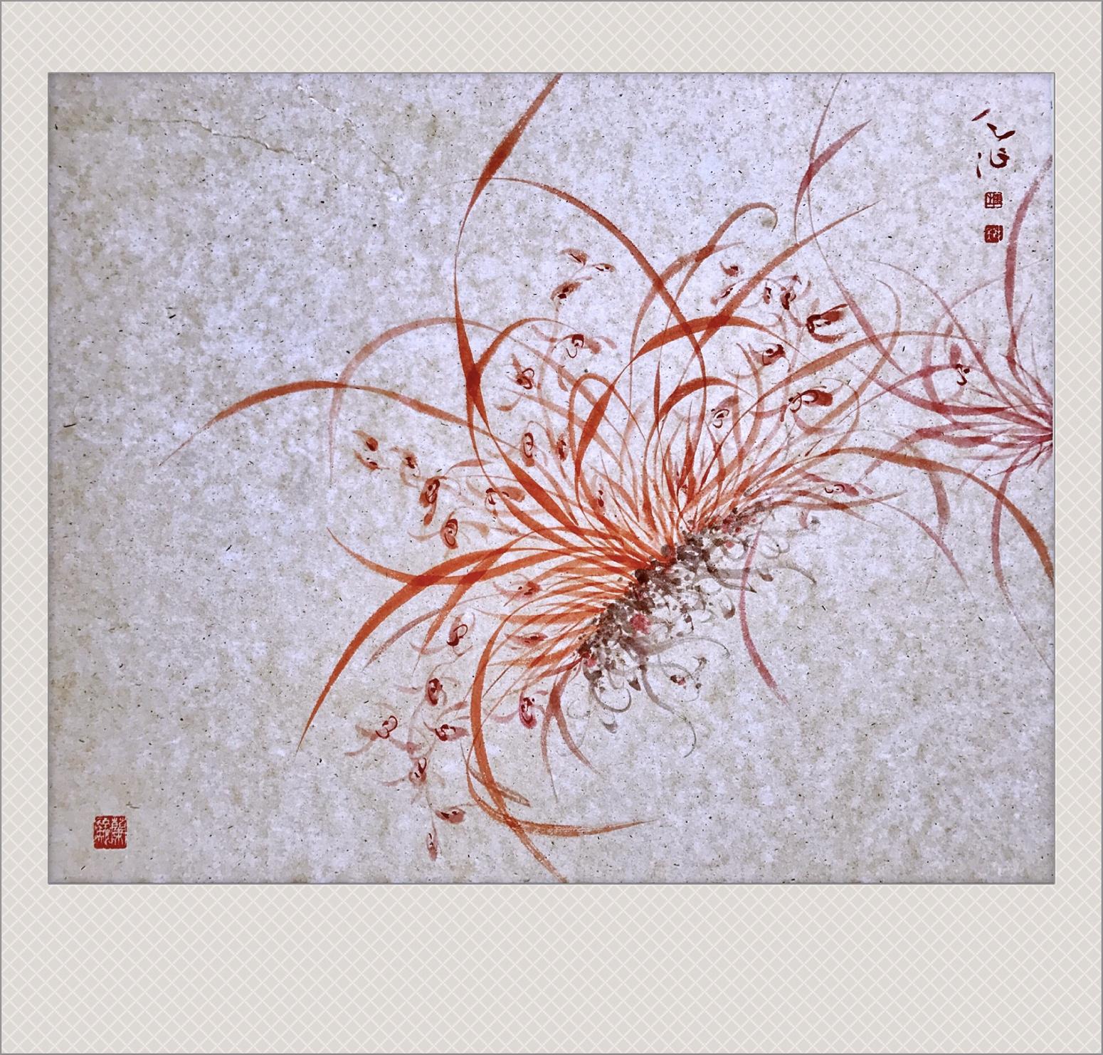 周牧天国画作品《朱砂兰》