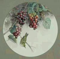 艺术家李津日记:工笔作品，45厘米直径、二平尺的葡萄精品团扇作品，可以看到葡【图1】