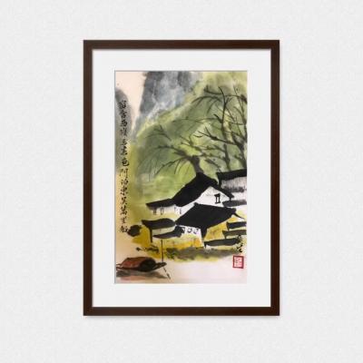 石广生日记-一角小纸片，不忍丢弃，涂鸦两笔，篡改两句诗，俨然成小品。曰：窗含西岭三春色，门泊【图1】