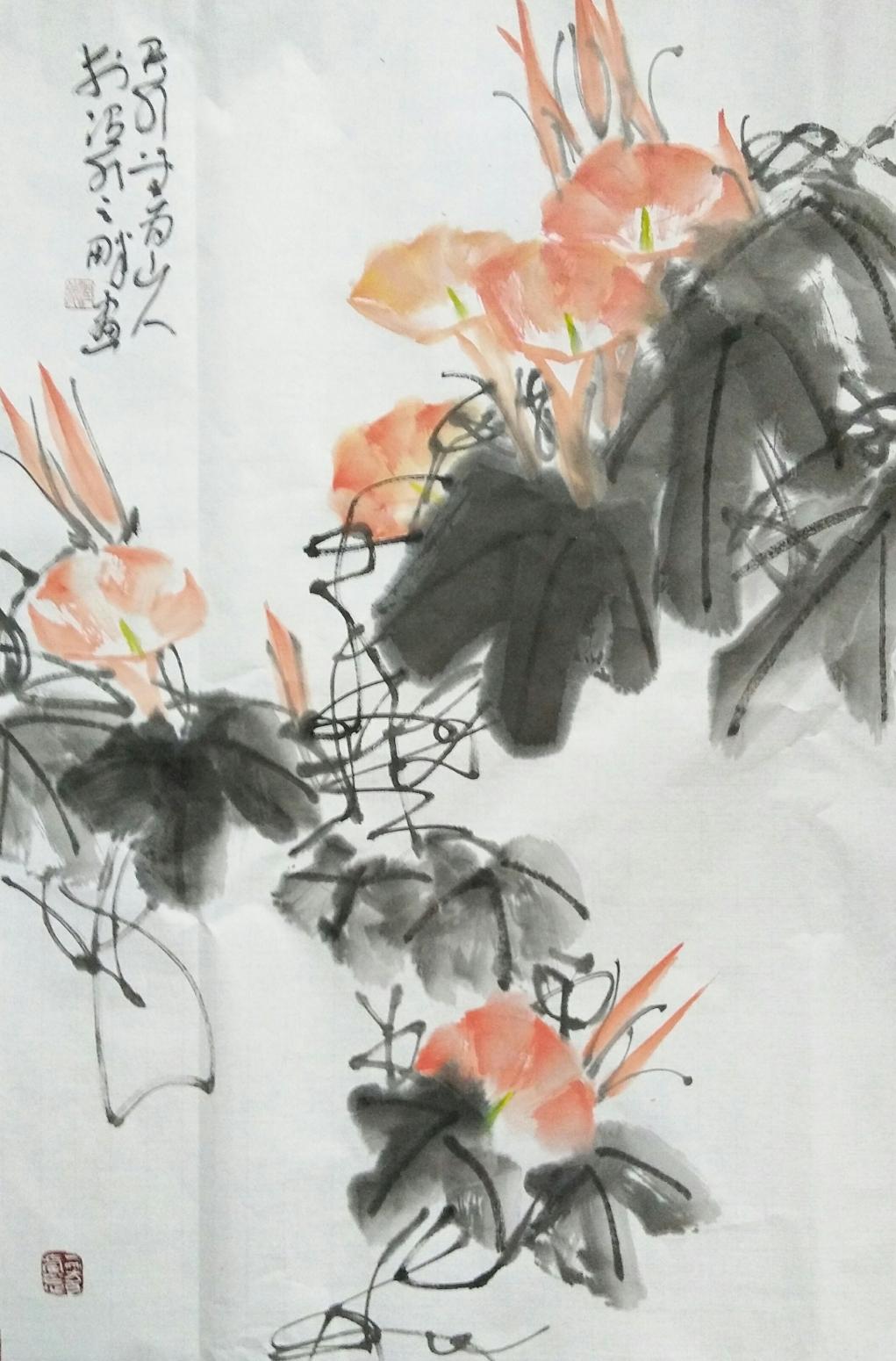 胡小炜（润德）国画作品《花鸟》【图0】