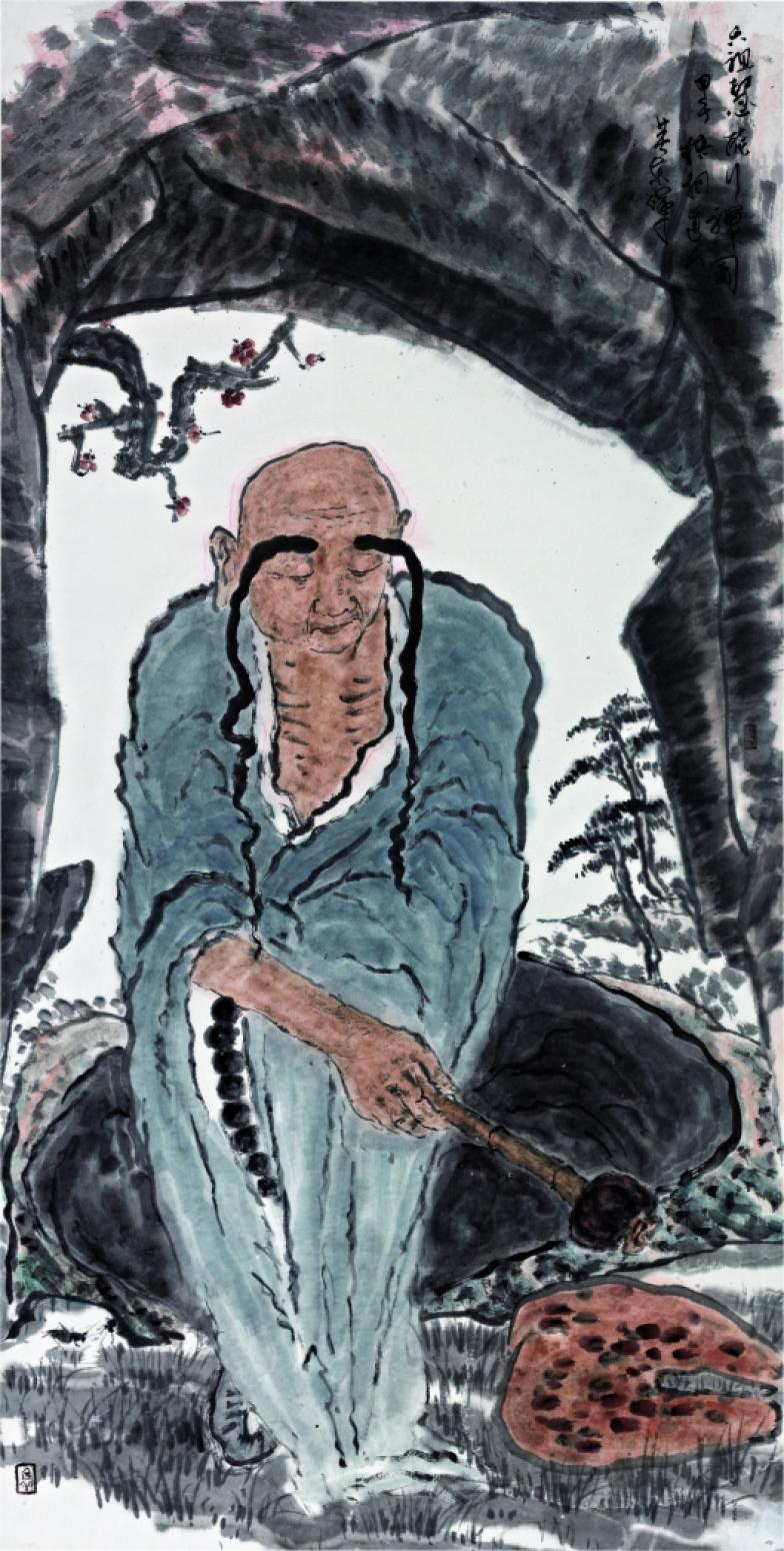 黄东辉国画作品《六祖慧能行禅图 作者黄东辉》