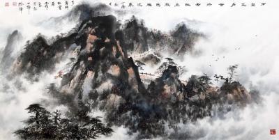 罗树辉日记-四尺整纸《万壑泉声云外去，数点秋色雁边来》【图1】