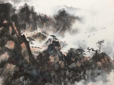 罗树辉日记-四尺整纸《万壑泉声云外去，数点秋色雁边来》【图2】