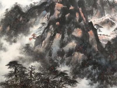 罗树辉日记-四尺整纸《万壑泉声云外去，数点秋色雁边来》【图3】