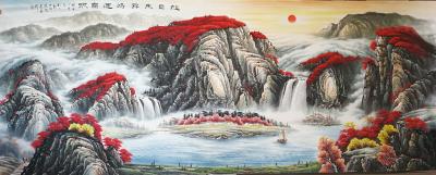 宁建华日记-大丈二彩墨山水（鸿运当头）请老师们欣赏指导【图1】