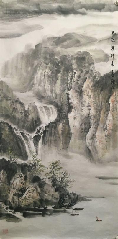 祝汉山日记-山高入天际，泉流折落台。运舟顺水下，不知几时还。【图1】