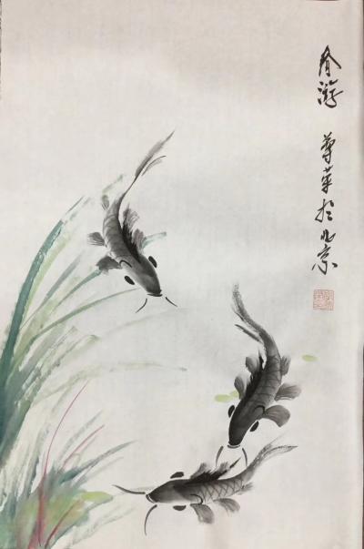 李尊荣日记-鱼，虾，蟹，《春游》《和谐之家》四尺三开  ～李尊荣作品【图1】
