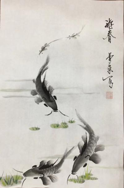 李尊荣日记-鱼，虾，蟹，《春游》《和谐之家》四尺三开  ～李尊荣作品【图2】