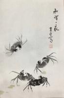 艺术家李尊荣日记:鱼，虾，蟹，《春游》《和谐之家》四尺三开  ～李尊荣作品【图5】