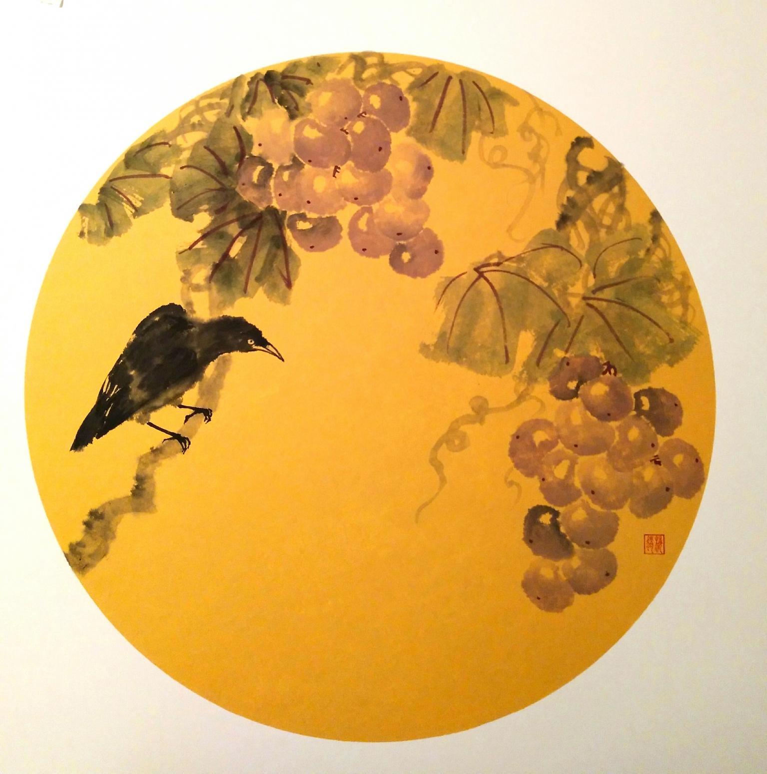 赵梅国画作品《秋实》