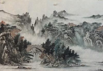 刘传军日记-191号作品第二遍设色。装裱后高1.1米，长3.1米。【图2】