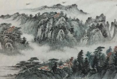 刘传军日记-191号作品第二遍设色。装裱后高1.1米，长3.1米。【图4】