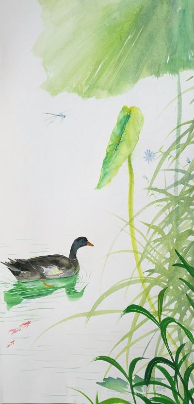 王征明日记-鹅鸭不知春去尽，争随流水趁桃花。【图3】