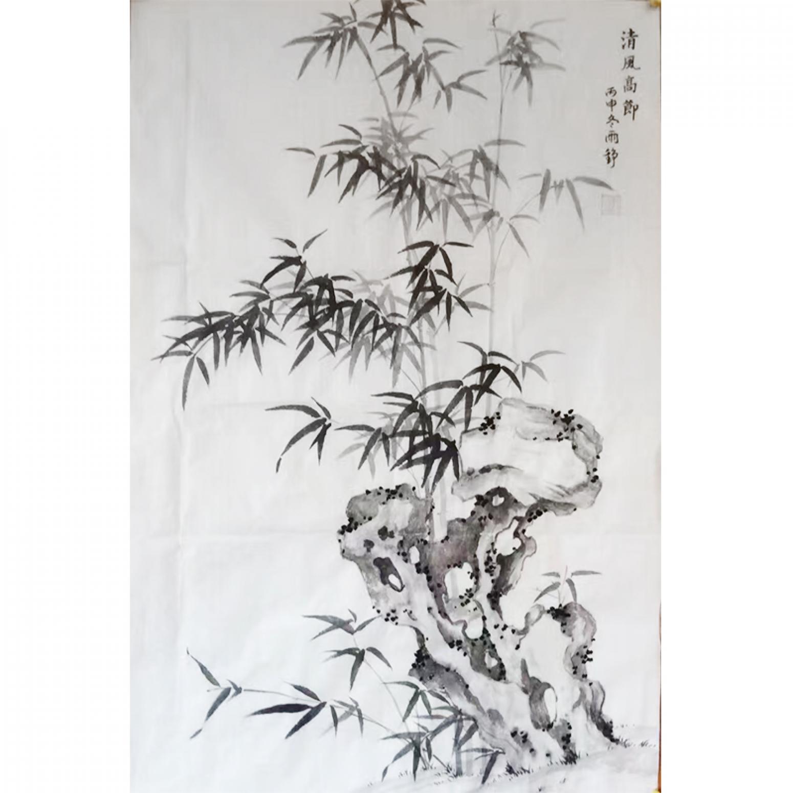郭雨铮国画作品《墨竹石头图《清风高节》》