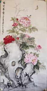 艺术品图片：艺术家郭雨铮国画作品名称《牡丹蝴蝶石头图《雍容华贵》》议价
