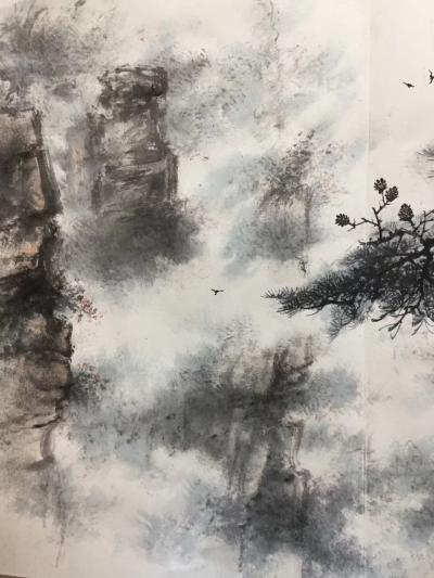 罗树辉日记-继续张家界风景系列册页。《山静松风远，秋清雾气香》今年九月，游张家界途中一景。【图1】