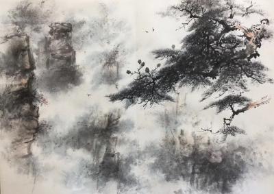 罗树辉日记-继续张家界风景系列册页。《山静松风远，秋清雾气香》今年九月，游张家界途中一景。【图5】