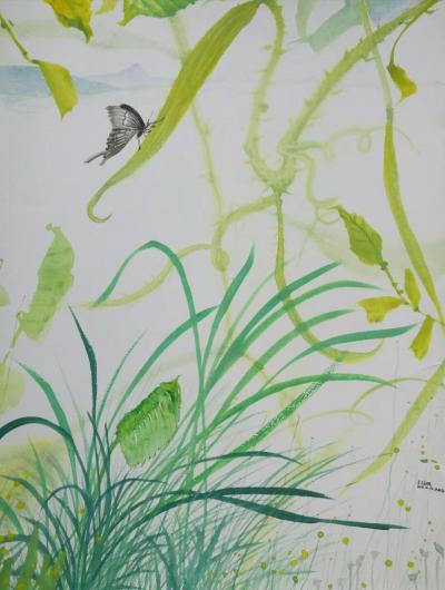 王征明日记-何处背繁红，迷芳到槛重。分飞还独出，成队偶相逢。  王征明水意画～蝴蝶。【图1】