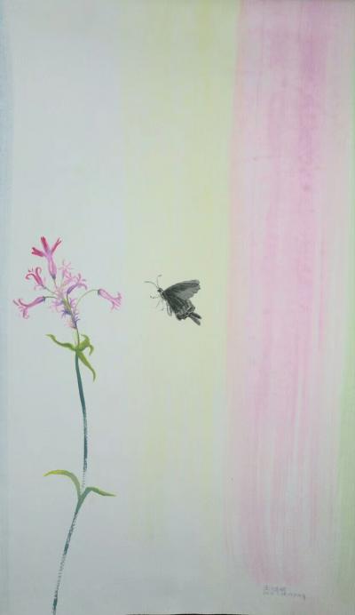 王征明日记-何处背繁红，迷芳到槛重。分飞还独出，成队偶相逢。  王征明水意画～蝴蝶。【图3】