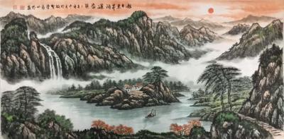 张怀林日记-四尺整纸风水山水画：旭日东升、鸿运当头、财源滚滚、吉祥如意、一帆风顺等等，很多美【图1】