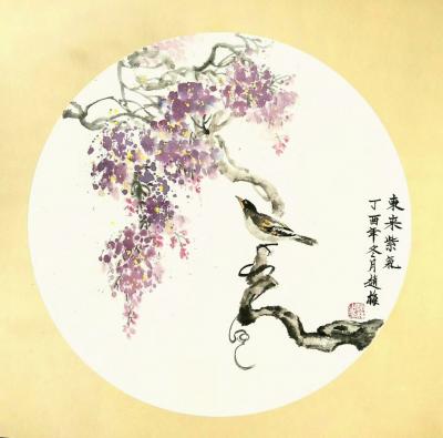 赵梅日记-以前画紫藤花感觉太死板，所以很少画。今天在活动现场改变了以往的画法，效果比较好。【图1】