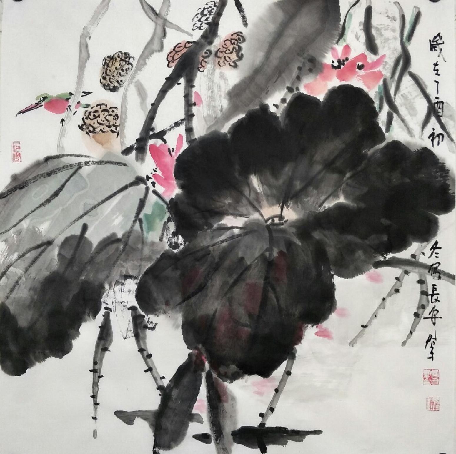 田君才国画作品《秋荷》