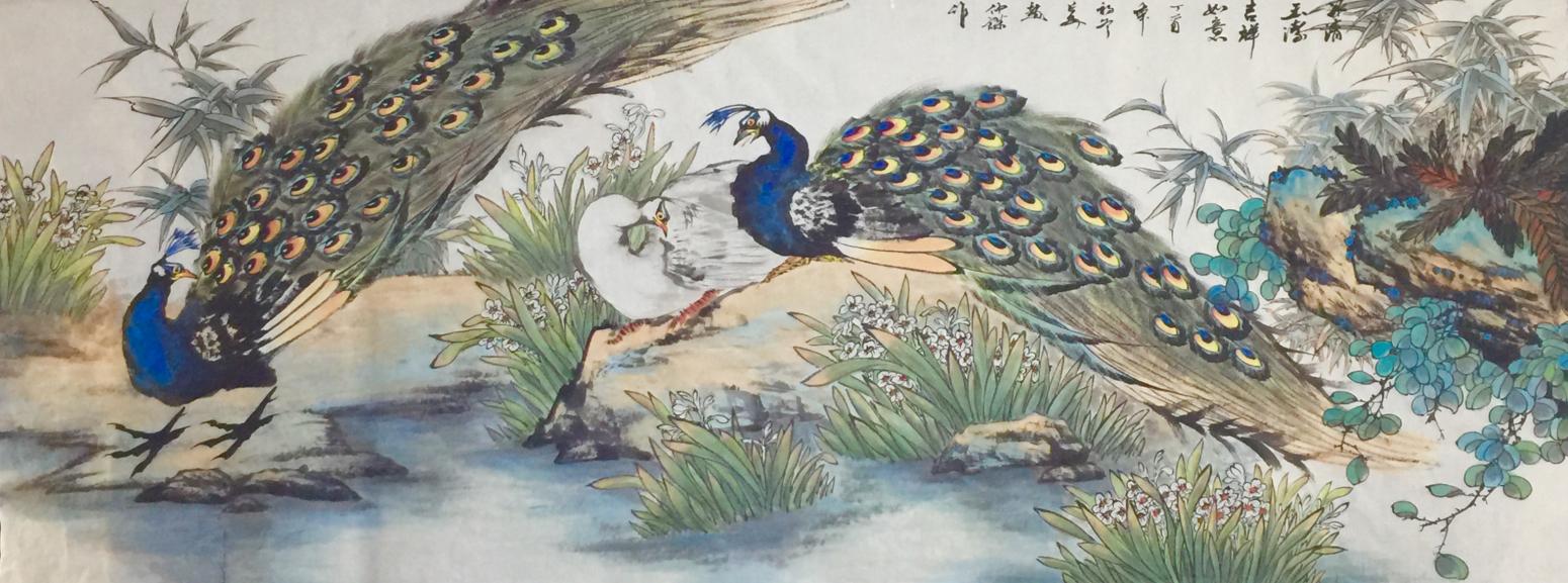 赵仲谋国画作品《孔雀，黄山，》【图1】