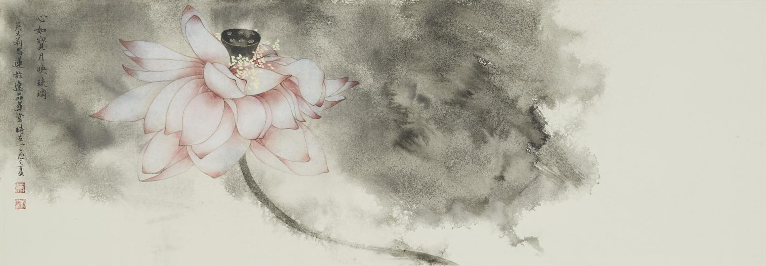 逸品莲堂-卢梦阳国画作品《心如宝月映琉璃》