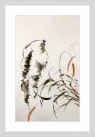 艺术家周牧天日记:～～～四个月前的大石头，今补狗尾草三尾，钤印两枚五点红，奇数【图0】