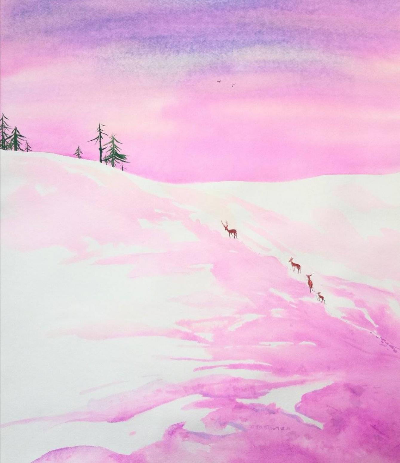 王征明国画作品《霞》