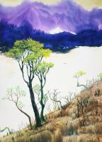 艺术家王征明日记:王征明水意画，霞光系列作品【图1】