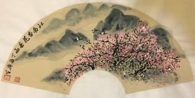 石广生日记-等待吃饭，找个借口逃避家务，挥笔涂鸦《江南杏花春雨》。【图1】