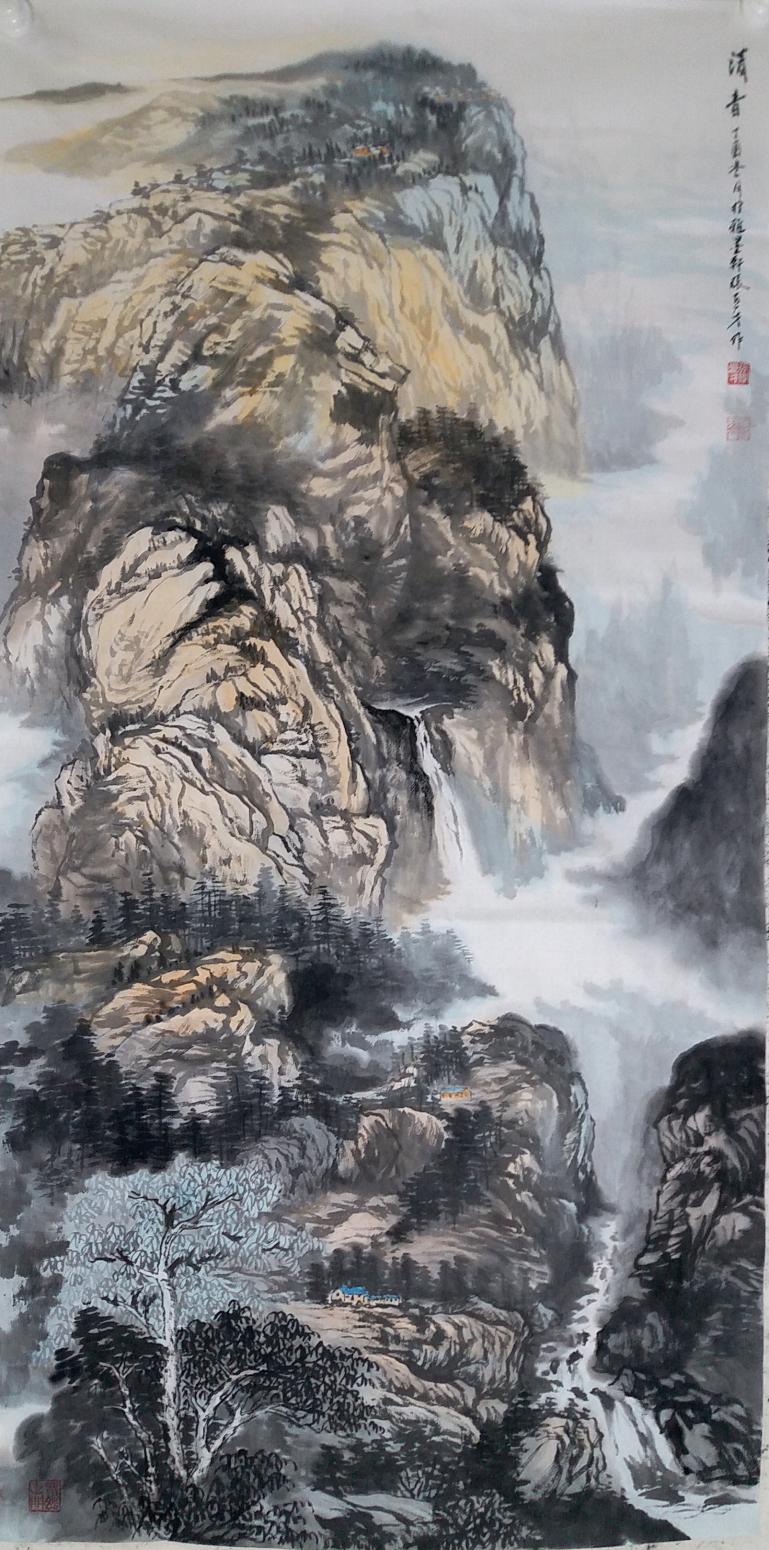 张喜才国画作品《松山竞秀》【图0】