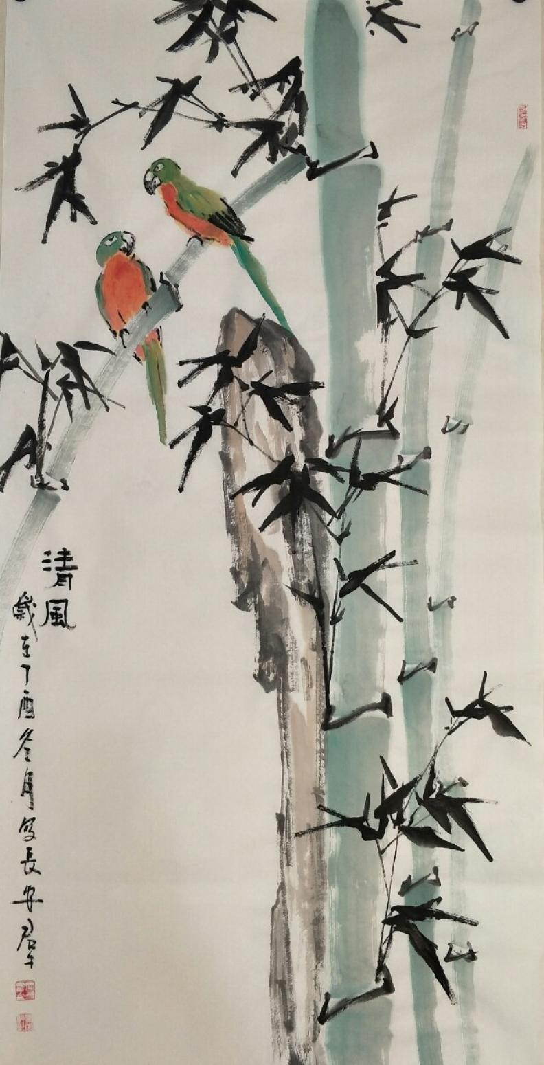 田君才国画作品《清风》