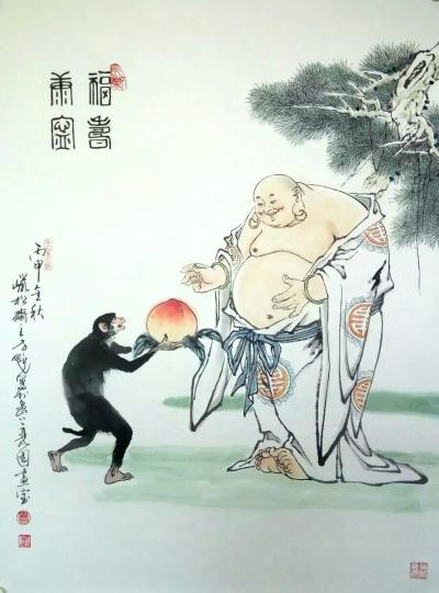 窦世魁日记-国画大佛系列欣赏，窦世魁，《吉祥如意》《皆大欢喜》《佛缘》《福猿贺寿》【图5】