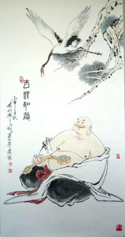 窦世魁日记-国画大佛系列欣赏，窦世魁，《吉祥如意》《皆大欢喜》《佛缘》《福猿贺寿》【图6】