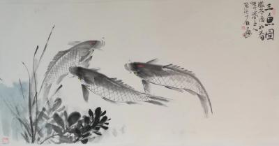 张大石日记-近日国画作品《三鱼图》、《年年有余图》、《花开富贵》，张大石日志【图1】