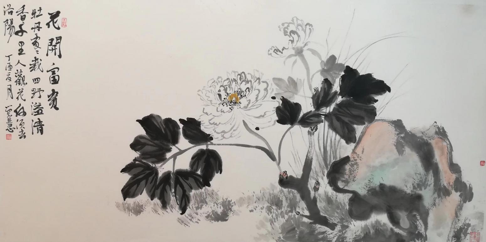 张大石国画作品《花开富贵》