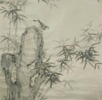 郭雨铮日志-国画花鸟:(墨画墨禽、清风高節)完成，今日题款，已结缘，郭雨【图1】