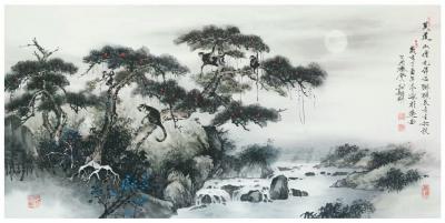 刘剑刚日记-国画作品:《莫道山僧无伴侣，猕猴长在古松枝》，《桃华源里得春多》，尺寸138x6【图1】