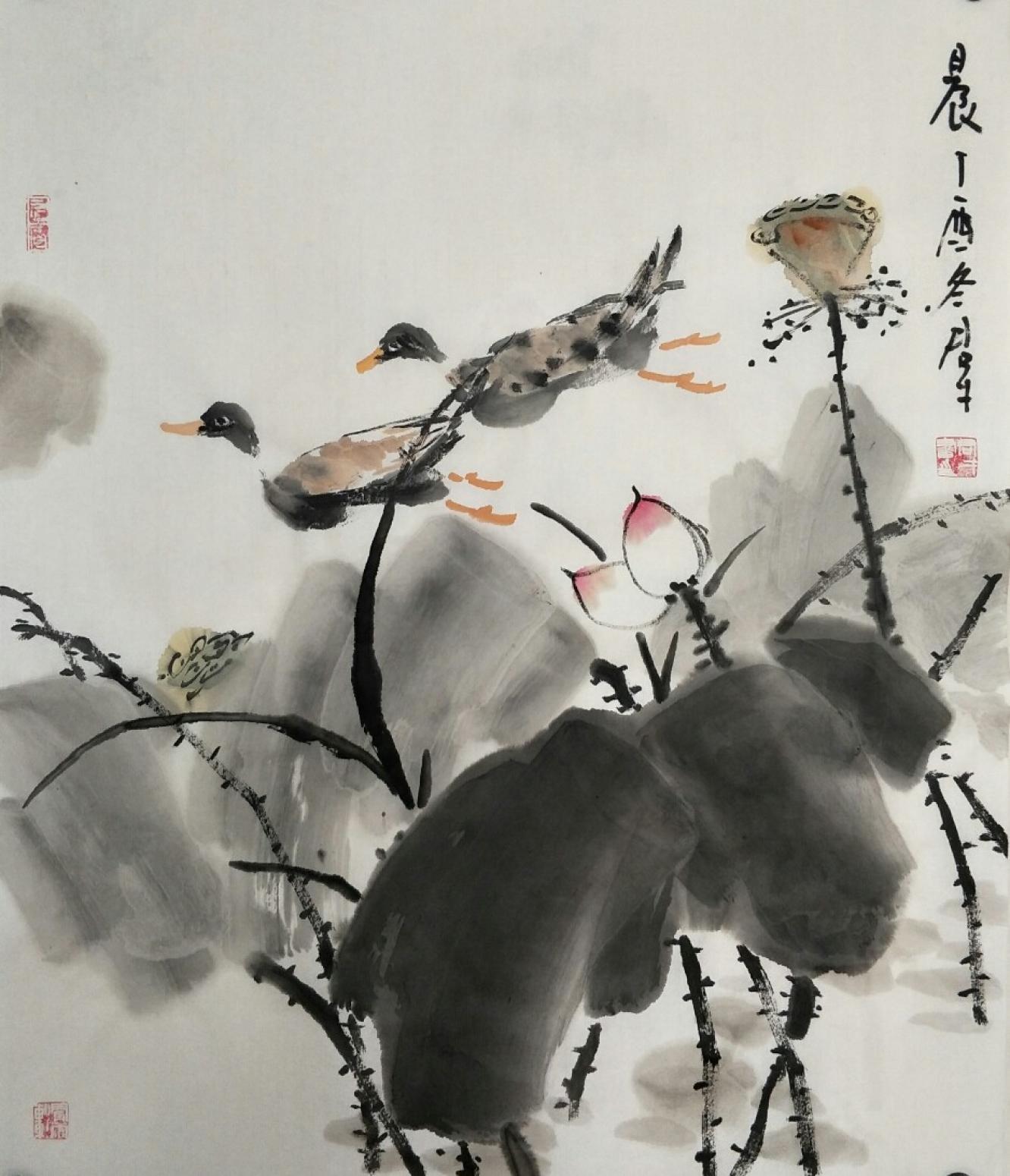 田君才国画作品《晨》