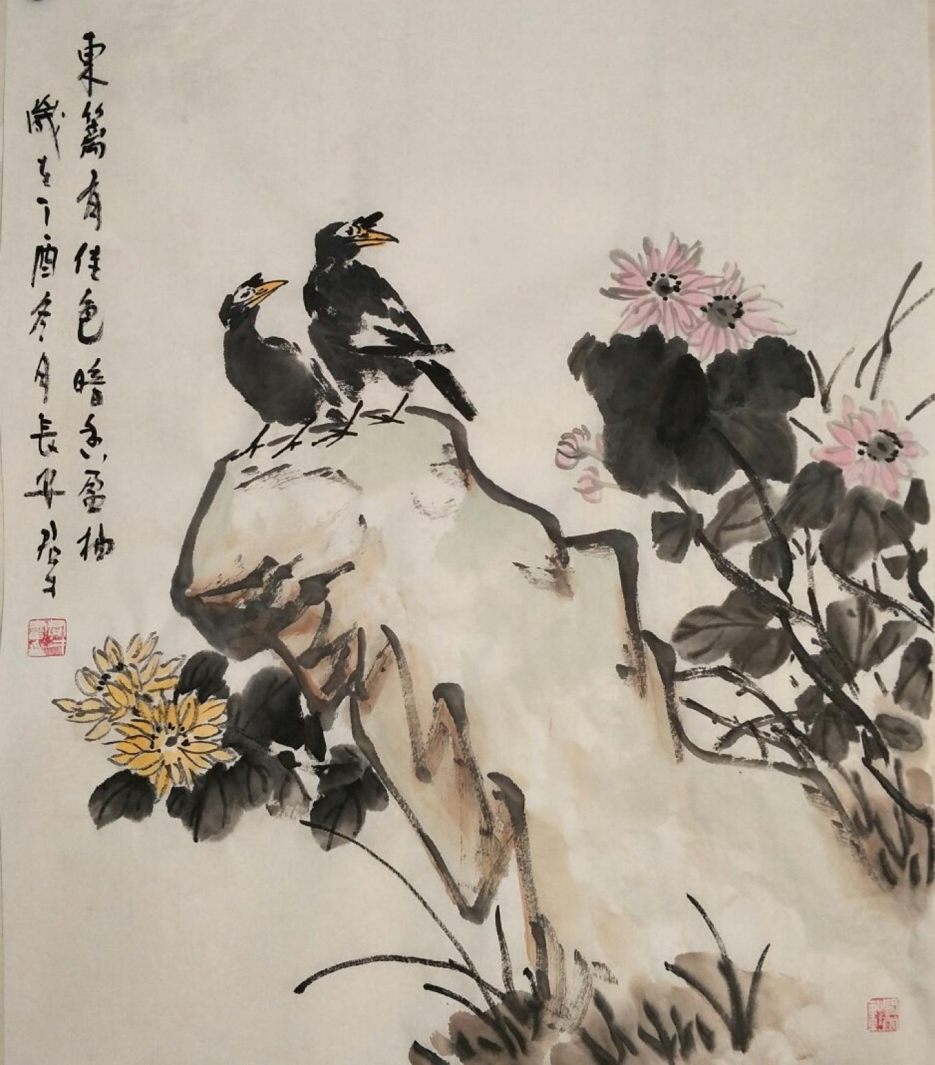 田君才国画作品《东篱有佳色》