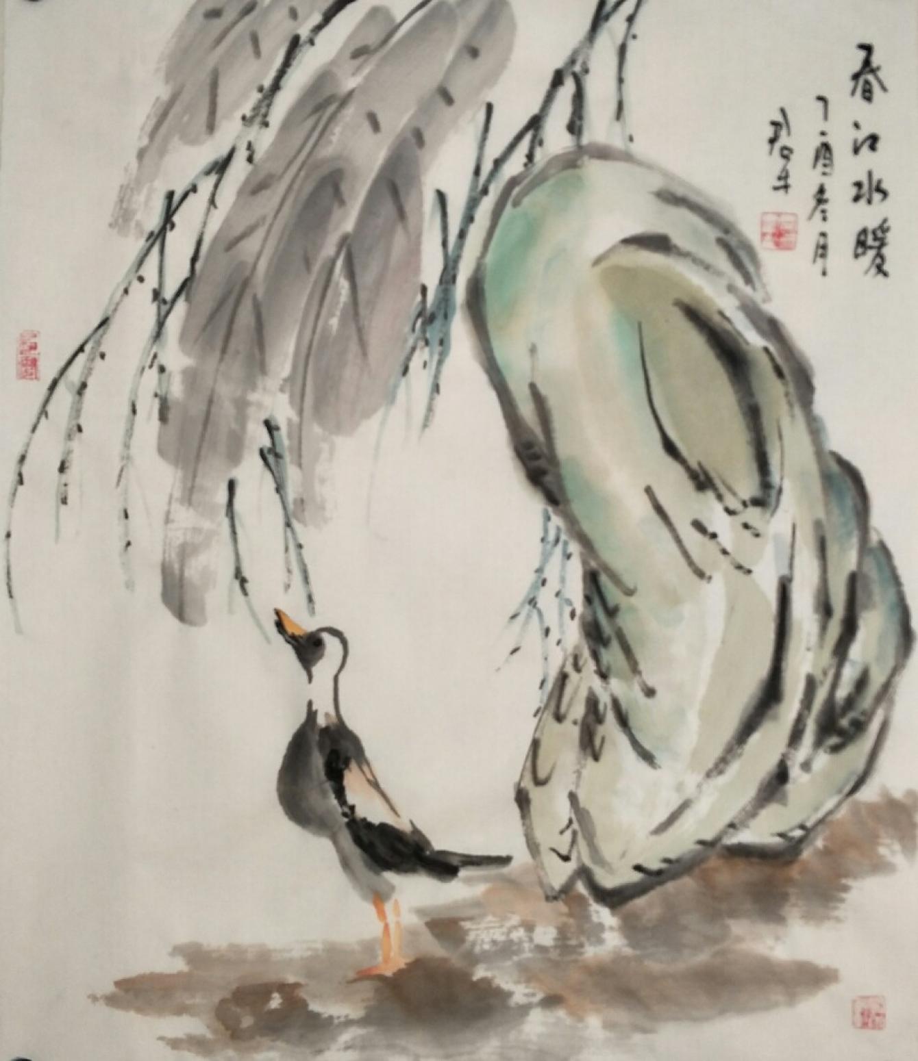 田君才国画作品《春江水暖》
