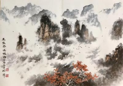 罗树辉日记-张家界系列国画作品之《袁家界迷魂台》，近日潜心完成，与众好友分享！罗树辉【图1】