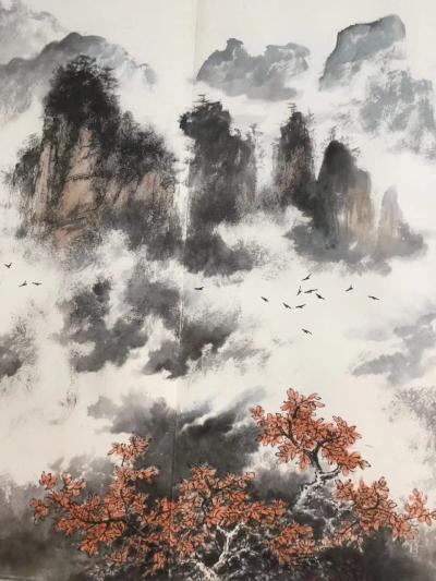 罗树辉日记-张家界系列国画作品之《袁家界迷魂台》，近日潜心完成，与众好友分享！罗树辉【图3】