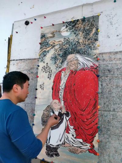 李亚南日记-国画《罗汉》尺寸70×150 ，李亚男书画工作室作品【图1】