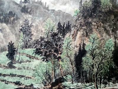 高勇利日记-国画作品《六川河春意》，尺寸：四尺整纸
138*69CM，根据元旦写生创作。高【图2】