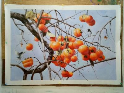 凌振宁日记-凌振宁油画《丰收图》系列作品，“”树叶的离开，不是因为风，而是树的不挽留~~~”【图7】